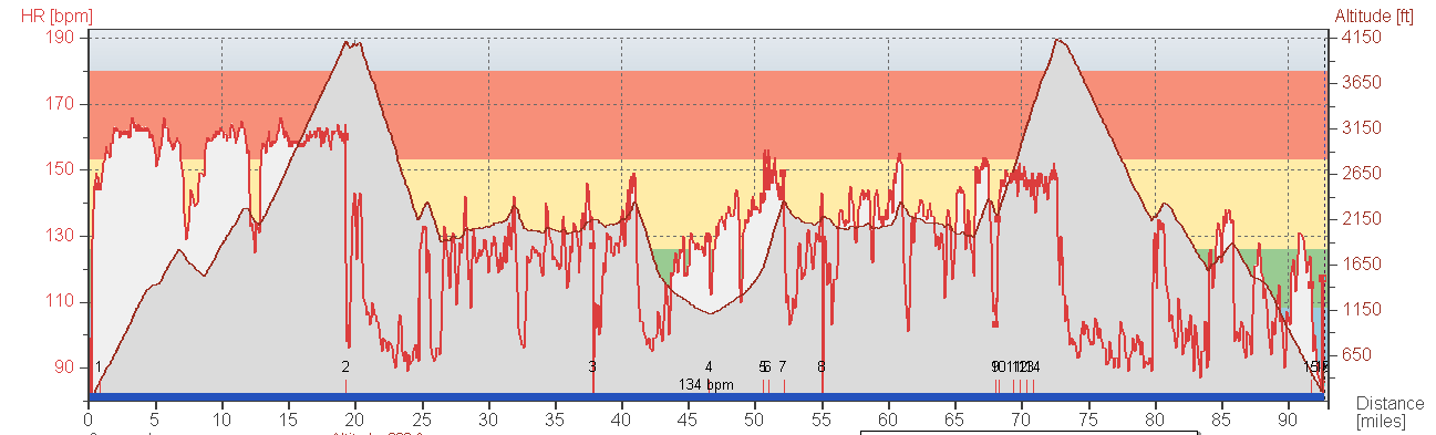 Cheesburgers at the Junction and Del Puerto Canyon heart rate curve